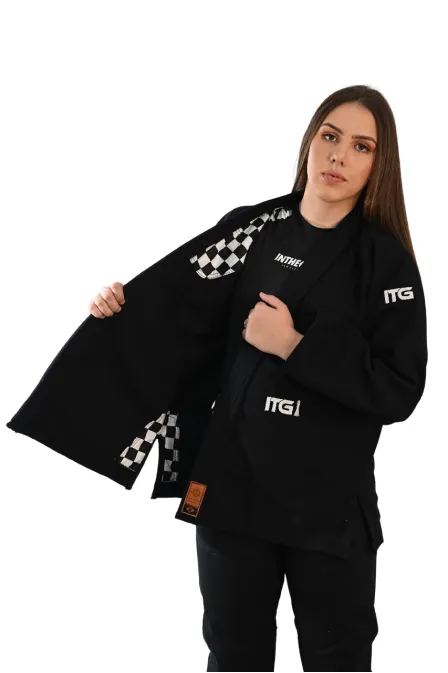 Kimono In The Guard Feminino Xadrez Preto