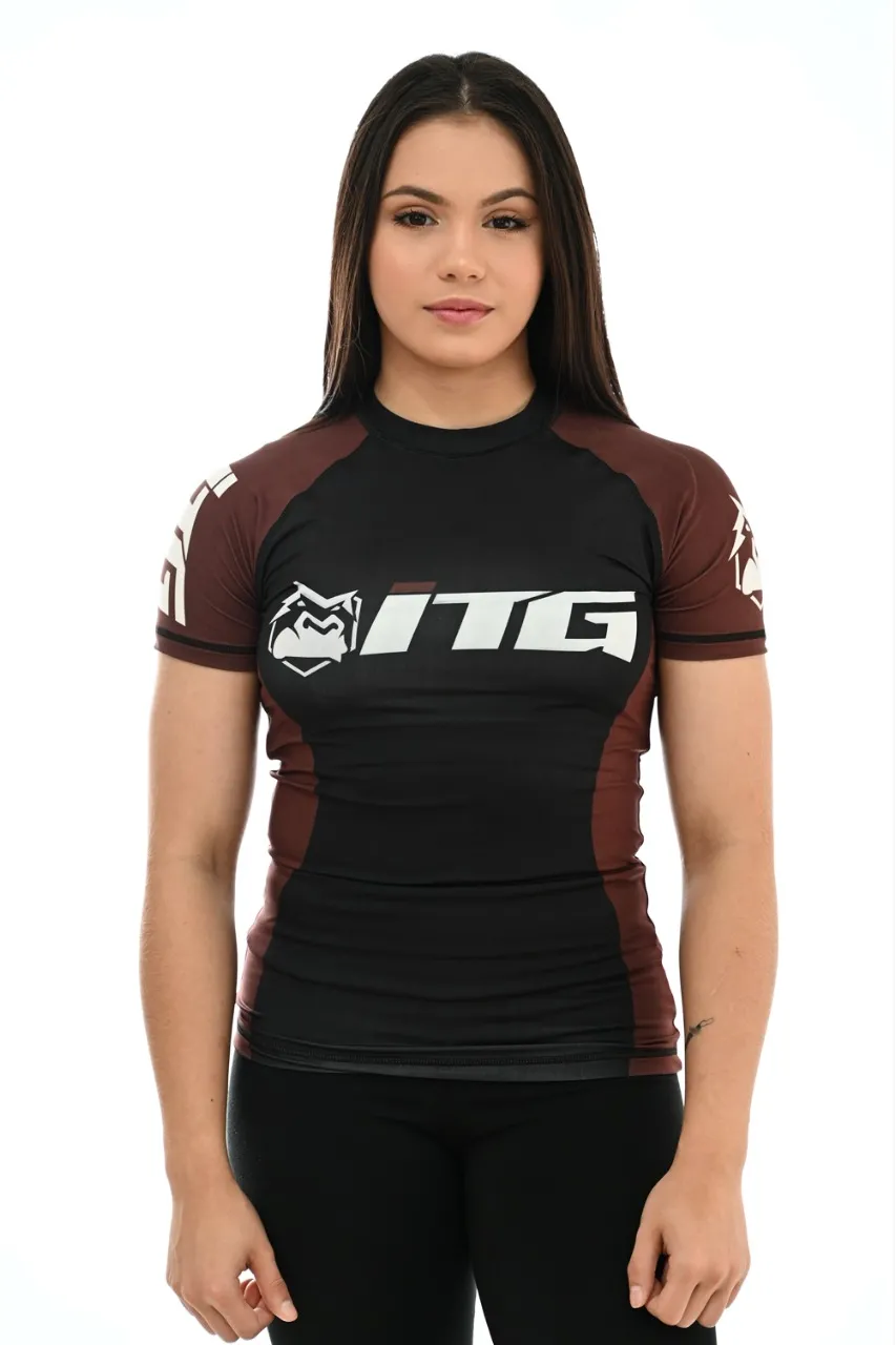 Rash Guard Feminina ITG Manga Curta Marrom