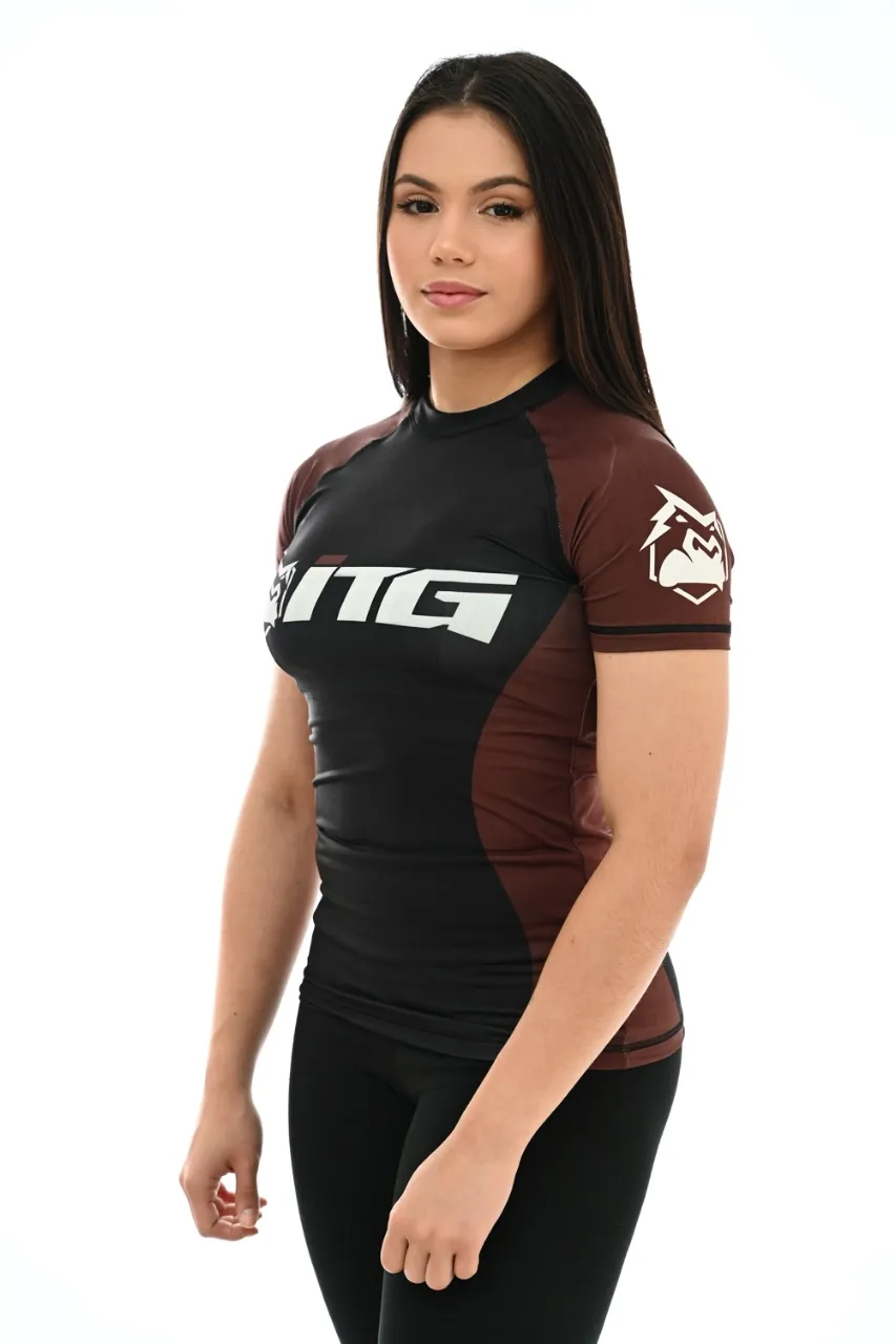 Rash Guard Feminina ITG Manga Curta Marrom
